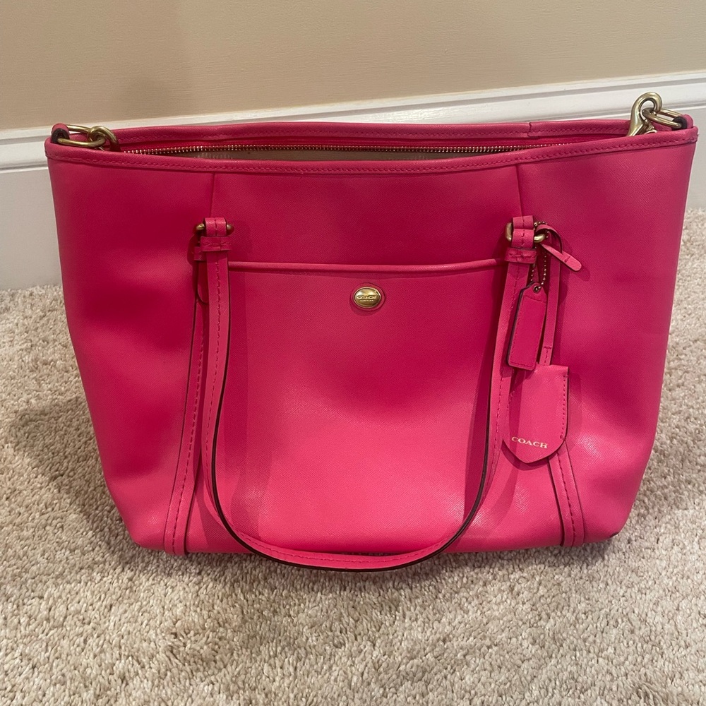 Coach Pink Leather Tote Bag with crossbody strap